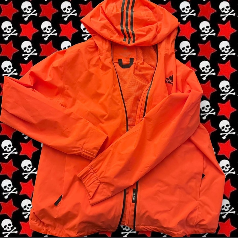 adidas Neon Orange Hooded Windbreaker with Black Trim